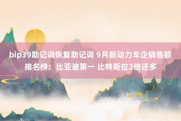 bip39助记词恢复助记词 9月新动力车企销售额排名榜：比亚迪第一 比特斯拉2倍还多